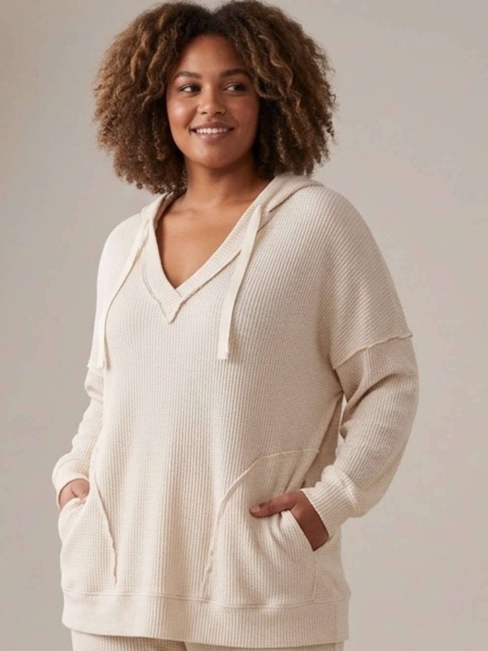 Joe Fresh Cream Waffle-Knit Hooded Sweatshirt
